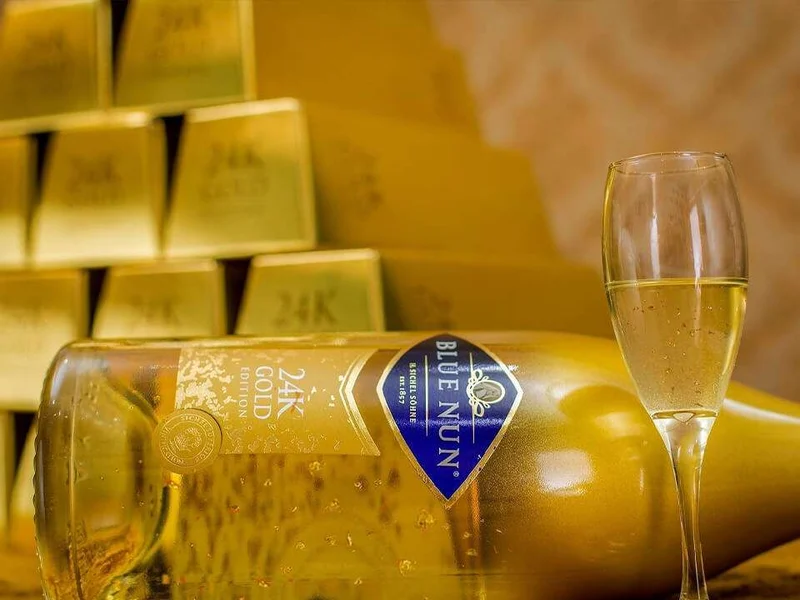 F. W. Langguth Erben Blue Nun 24K Gold Sparkling grape wine bottle