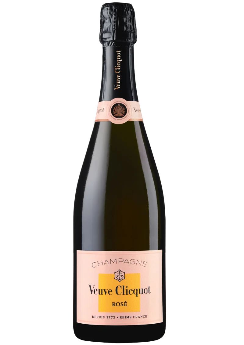 Veuve Clicquot Ponsardin Rose Champagne blend: Pinot Noir, Chardonnay and Meunier bottle