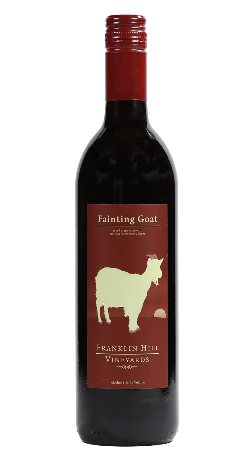 Franklin Hill Vineyards Fainting Goat Chambourcin or Noiret with black cherry juice bottle