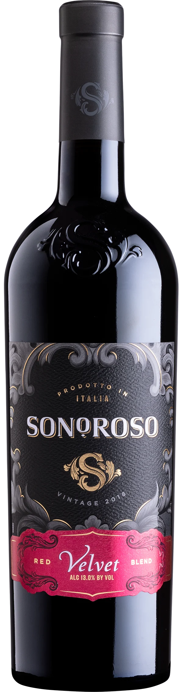 Sonoroso Red Velvet Teroldego Rotaliano and Marzemino red blend bottle