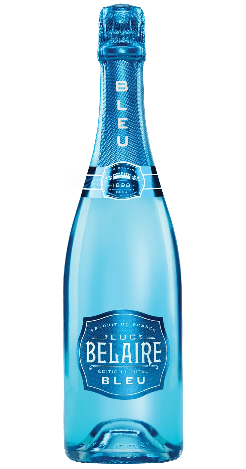 Luc Belaire Bleu Luxe Colombard and Ugni Blanc sparkling wine with natural flavor and certified color bottle
